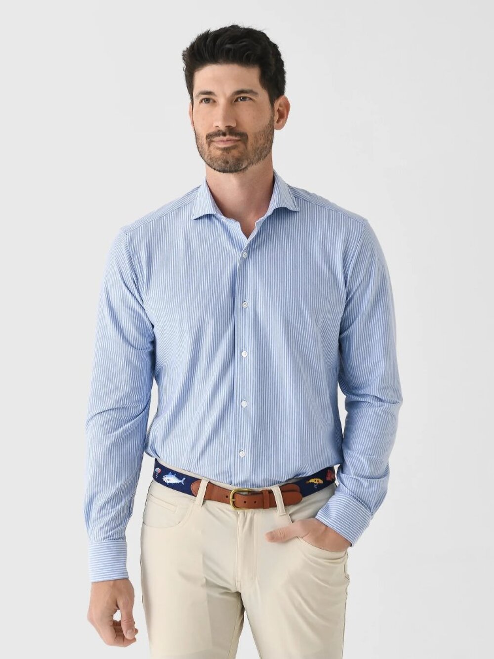 Zara Button Down Shirt Mens Size Large Blue White Striped Long Sleeve Regular Fi